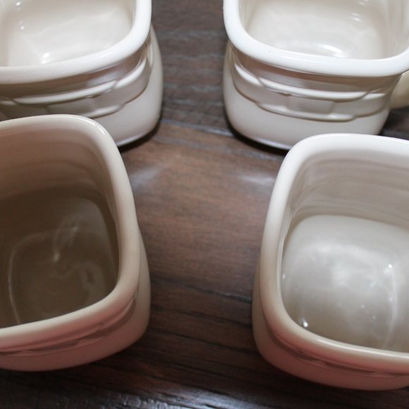 Longaberger Soft Square Ivory Mugs Set of 4 Vitrified Pottery - Picture 3 of 4
